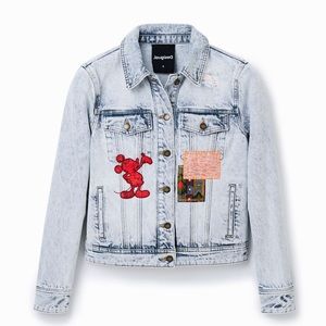 Disney's Mickey Mouse vintage-effect washed denim jacket in cotton, size L